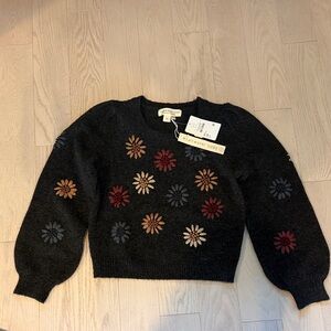 NWT Charter Club Charcoal Sweater with Multicolor Floral Design